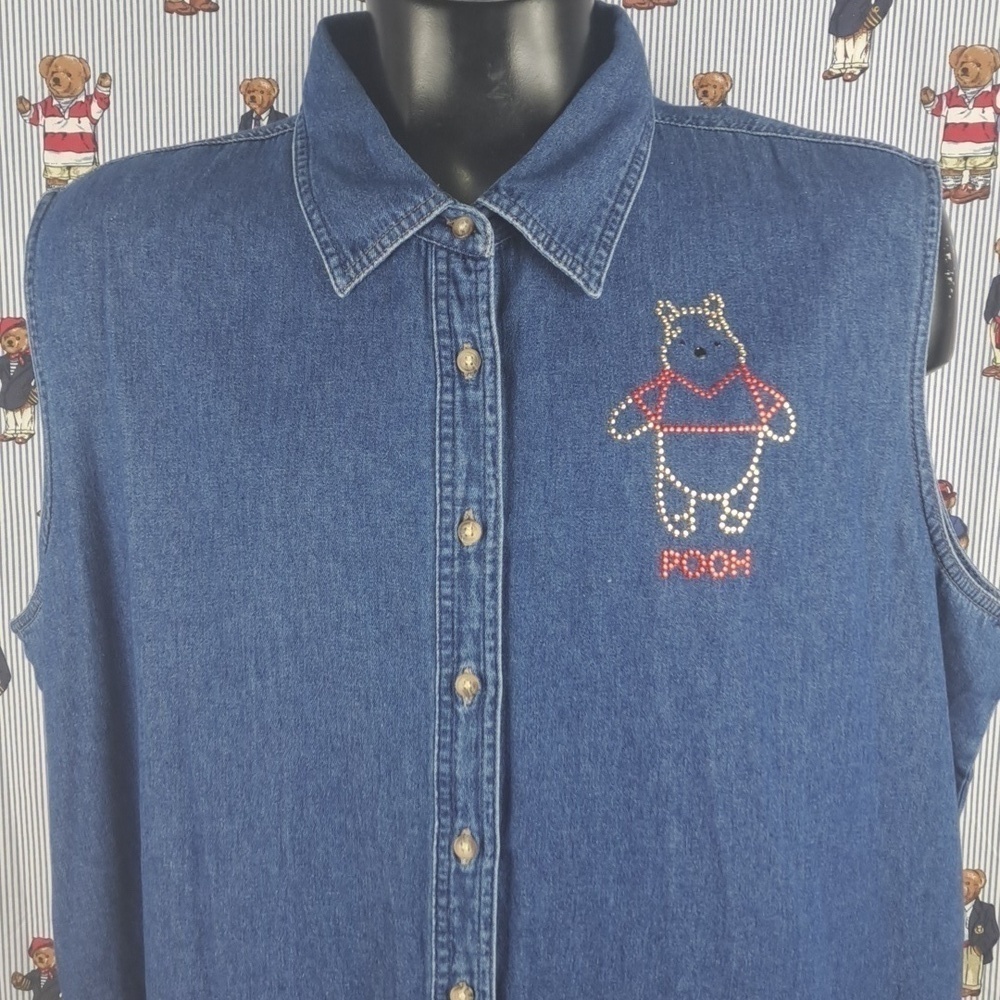 Vintage Y2K Winnie the Pooh sequins Pooh logo med wash Women's 26W indigo shirt